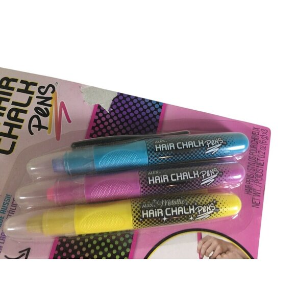 Halloween Hair Chalk Pens Alex Set 3 Metallic Yellow Pink Blue Fashion NEW - Picture 3 of 9